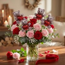 Artikel Decoratieve plugbeer met hart, Valentijnsdag, bloemenplug glitter 9 st.