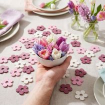 Artikel Strooidecoratie hout bloemen tafeldecoratie roze paars wit Ø4cm 72 st