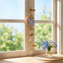 Artikel Houten vis om op te hangen bel natuurlijk blauw wit H46cm