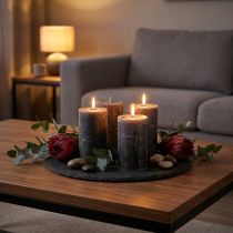 Artikel Effen antraciete pilaarkaarsen 70×120mm set van 4 - Elegante waskaarsen voor decoratie en sfeer