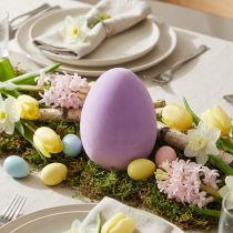 Artikel Paasei decoratie – 2e keus – kunststof paars geflockt 20cm