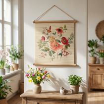 Artikel Bloemendecoratie wanddecoratie, houten bamboe mat wanddecoratie met jute koord, H44 x B42cm voor woonkamer