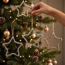 Artikel Kerstdecoratie ster iep sterren om op te hangen white wash 20cm 4st