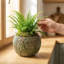Artikel Betonnen plantenbak, antieklook, groen en bruin, ronde plantenpot, Ø15,5cm