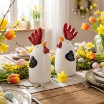 Artikel Keramiek Kip Rood Wit Haan Tafeldecoratie 7×6×15cm 2 stuks