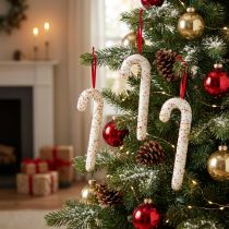 Artikel Candy Cane Hangers Witte Kleurrijke Glitter Decoratie 30cm 4-delige Set
