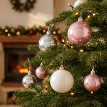 Artikel Kerstbal mix roze, grijs, wit Ø5.5cm 10st