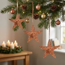 Artikel Decoratieve ster om op te hangen, adventsdecoratie, metalen hangers koperkleurig 12 × 13cm 3st
