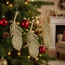 Artikel Decoratieve veren, boomversieringen met glitter, adventsversieringen, veren om op te hangen gouden L22cm 12st