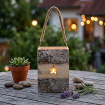 Artikel Theelicht berkenhout met handvat 14.5cm x 14.5cm H20cm
