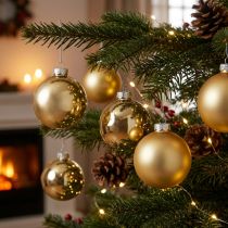 Artikel Boombal, Kerstboomversiering, Kerstbal goud H8.5cm Ø7.5cm echt glas 12st