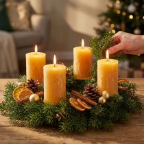 Artikel Adventskaarsen, geel rustiek, 70/110mm, 4 stuks - effen pilaarkaarsen voor sfeervolle kerstdecoraties