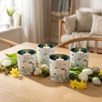 Artikel Decoratieve glazen lantaarn met bladmotief voor stijlvolle woonaccessoires, 8 cm, 4 stuks