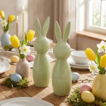 Artikel Keramische paashaasfiguurtjes in pastelgroen, tafeldecoratie, 22 cm, 2 stuks