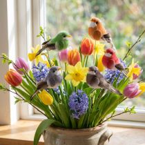 Artikel Decoratieve vogels, kunstmatige woondecoratie, lente, met kleurrijk verenkleed van echte veren, 5 cm, 18 stuks