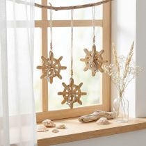 Artikel Houten stuurwiel decoratie metalen vis hanger Ø12cm 3 stuks