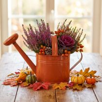 Artikel Decoratieve metalen gieter in landelijke stijl, oranje-bruin, 26 cm, 5 liter - Veelzijdig te gebruiken als plantenbak en decoratieve gieter