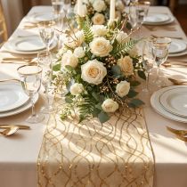 Artikel Tafelloper beige gouden kettingen tafelloper fluweel 28×270cm