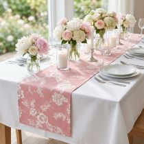 Artikel Tafellint bloemmotief tafelloper katoen roze 15cm 3m