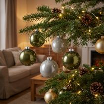 Artikel Kerstballen glazen bollen olijf zilvergrijs Ø7,5cm 12 stuks