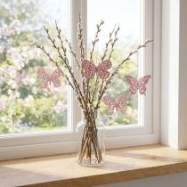 Artikel Decoratiehanger vlinder roze glitter 8cm 12st