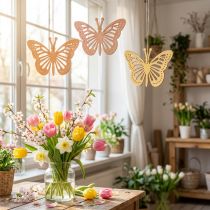 Artikel Decoratieve vlinders decoratie hanger oranje/roze/geel 12cm 12 stuks