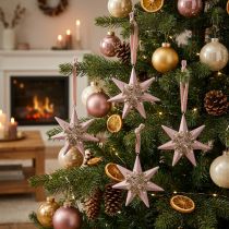 Artikel Kersthanger deco ster om op te hangen roze 4st