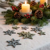 Artikel Deco sterren hout blauw, groen houten sterren kerst 4cm mix 36st