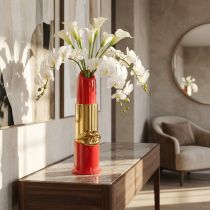 Artikel Decoratieve vaas met lippenstiftdesign voor kunstbloemen met lange stelen, 38 cm