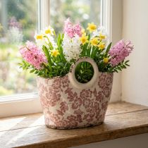 Artikel Decoratieve plantenpot met handvat, bloemenmotief, 21 cm