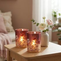 Artikel Decoratieve glazen lantaarn met bloemenmotief voor een elegante woondecoratie, 12,5 cm, 2 stuks