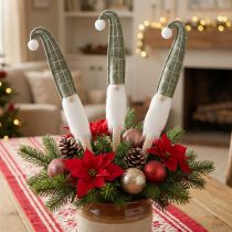 Artikel Kerstman op een stokje Kerstkabouter groen 57cm 4 stuks