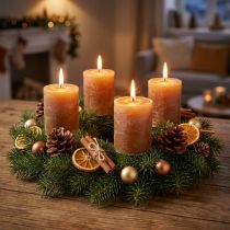 Artikel Effen karamelkleurige pilaarkaarsen 70×80mm, set van 4 - Rustieke decoratie, ideaal voor Advent, handgemaakt