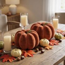 Artikel Decoratieve pompoen geflockt - herfst tafeldecoratie in krachtig roodbruin 20cm 2st