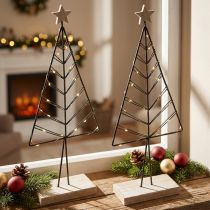 Artikel Mini kerstboom metaal hout zwart naturel 28cm 2st