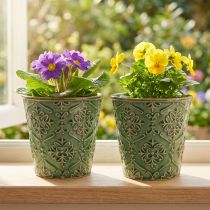 Artikel Plantenbak keramiek craquelé glazuur groen Ø10cm H13cm 2st