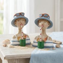 Artikel Vrouwelijke buste cocktail blauw witte decoratieve figuren H10,5cm 2st