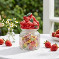 Artikel Snoeppot met deksel aardbei koektrommel Ø11cm H18cm