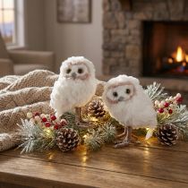 Artikel Winterdecoratie, decoratieve uilenbeeldjes om neer te zetten, wit, 15 cm, 2 stuks