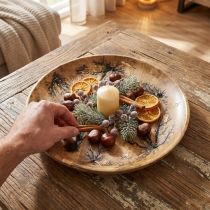 Artikel Decoratief bord hout natuur, goud craquelé effect mangohout Ø30
