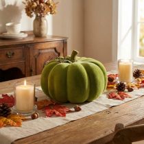 Artikel Decoratieve pompoen flocked mosgroen 32cm