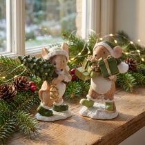 Artikel Kerstmuizen decoratie muis groen bruin H8cm 2 stuks