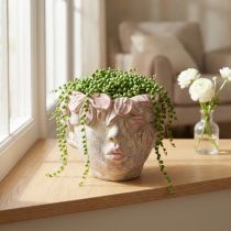 Artikel Plantenkop bloempot om op te hangen betonlook roze H13cm