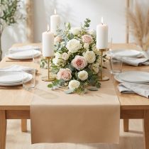 Artikel Kunstleer beige decoratieve stof leren tafelloper 33 cm×1,35 m