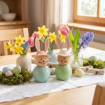 Artikel Houten paashaasjes, paastafeldecoratie, schattige konijntjes, lentedecoratie, 9 cm, 8 stuks
