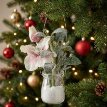Artikel Kunstkerstroos in glas kunstbloemen om op te hangen H22cm