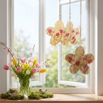 Artikel Decoratieve hangende houten bloemen lente natuurlijk roze 16cm 3st
