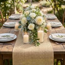 Artikel Natuurlijke tafelloper met jute, decoratieve stof 29×450cm - Elegante tafelloper voor uw feestelijke decoratie