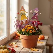Artikel Bloemplug herfstdecoratie hout geel paars 8×6cm 12st