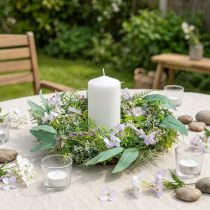 Artikel Decoratieve krans eucalyptus, varen, bloemen Kunstkrans Tafelkrans